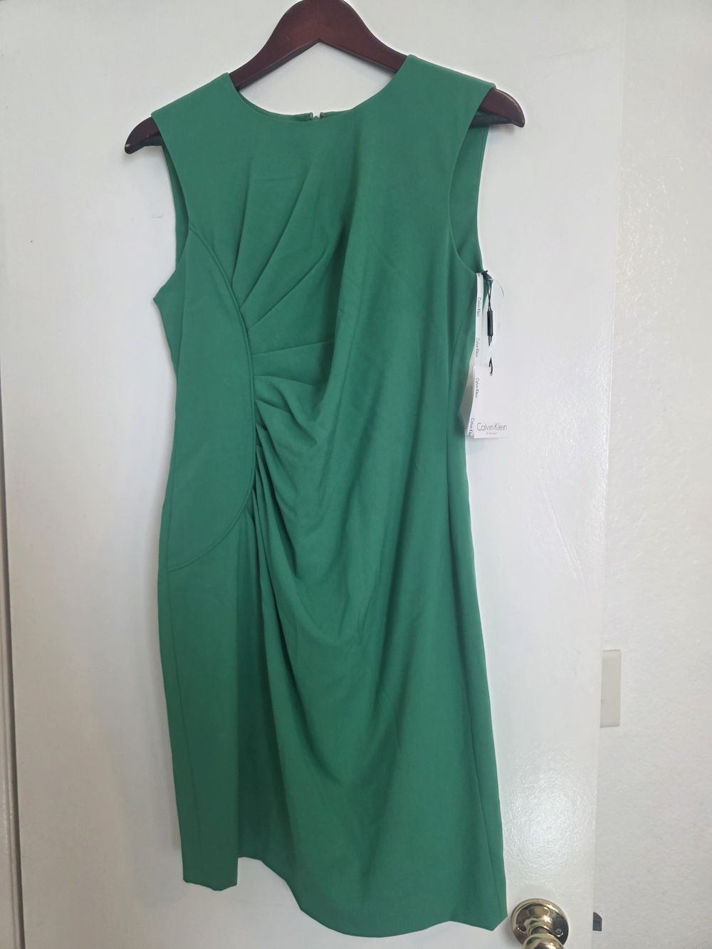 Calvin Klein Emerald Green Ruched Sleeveless Sheath Dress New Size 10